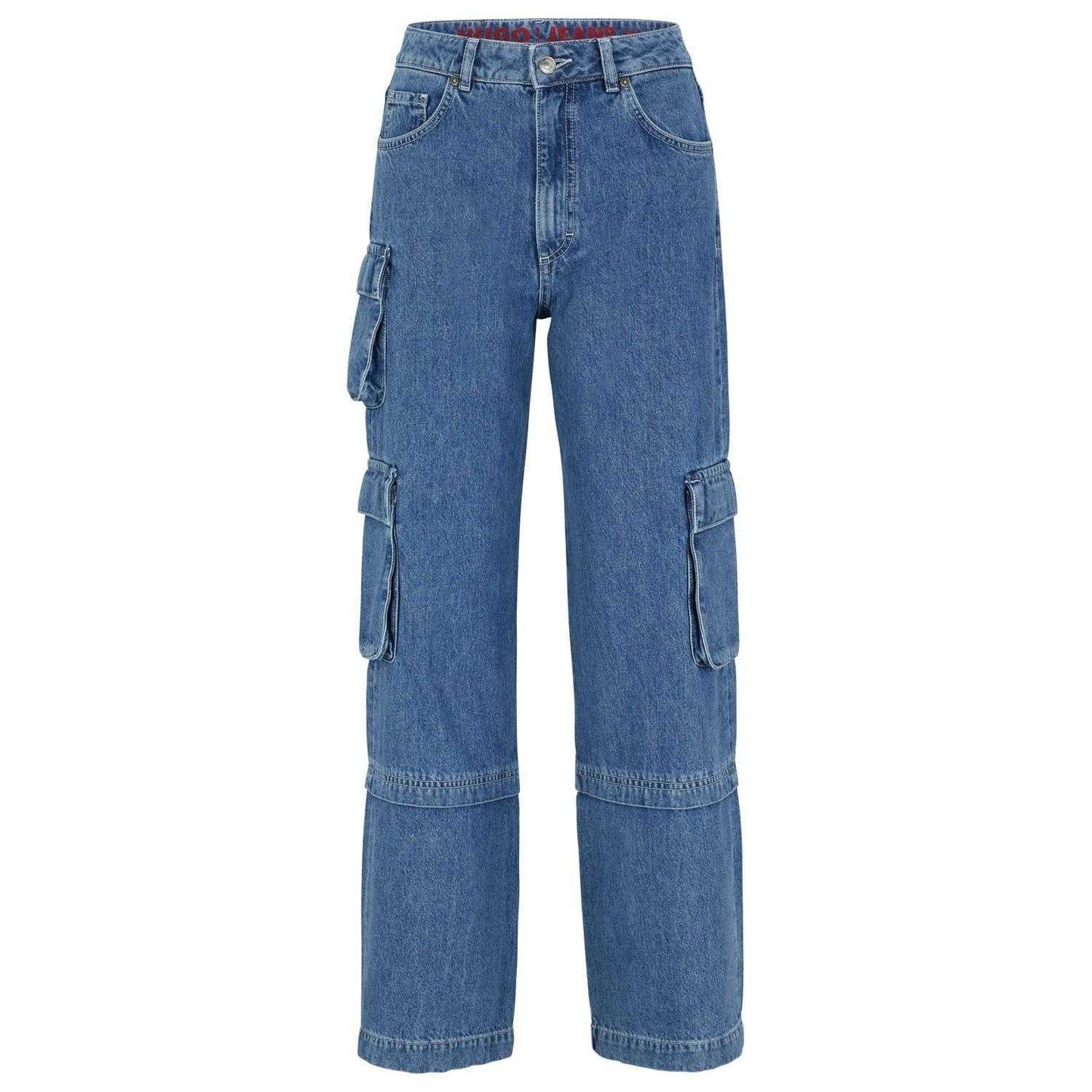 Blue - Front - Hugo Womens-Ladies Gashia Leather Badge Relaxed Fit Jeans