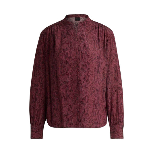 Burgundy - Front - Boss Womens-Ladies Snake Print Long-Sleeved Blouse