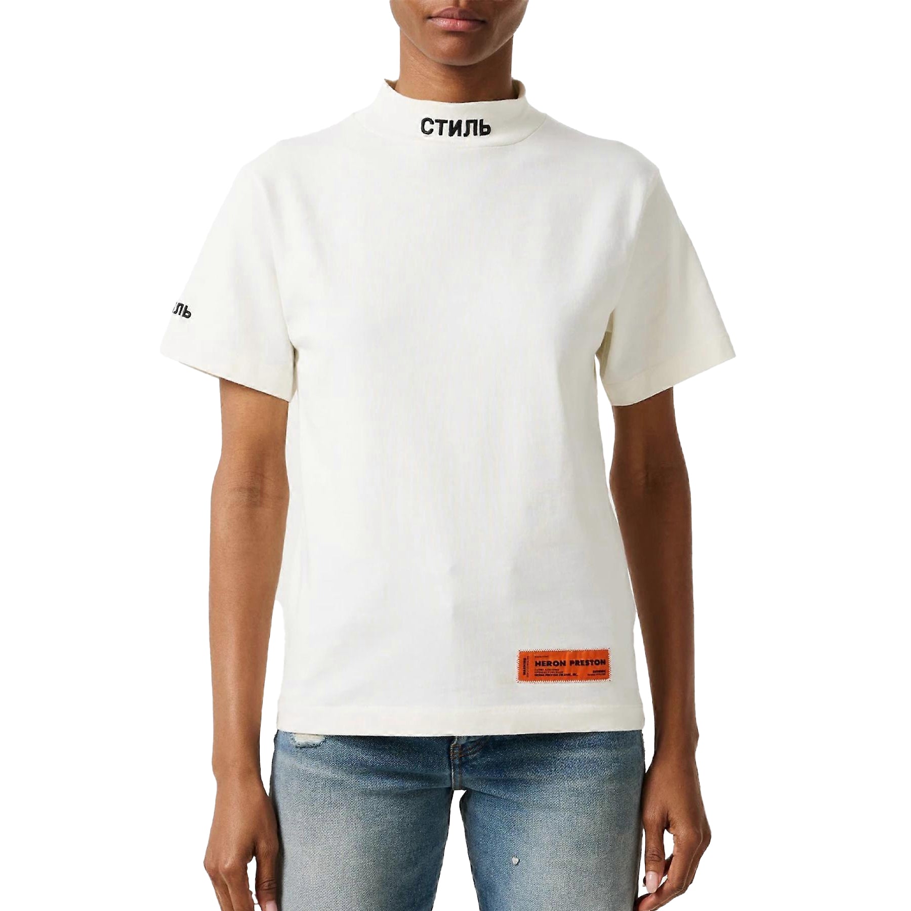 White-Black - Side - Heron Preston Womens-Ladies CTNMB Turtle Neck T-Shirt