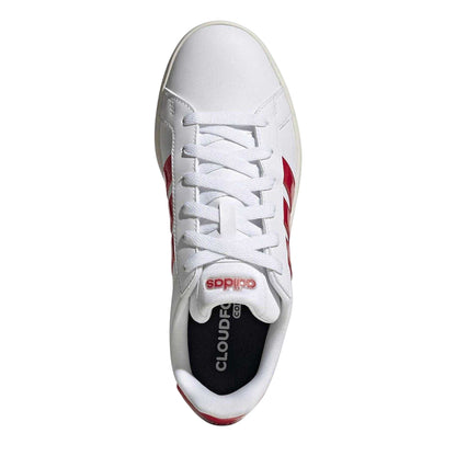 White - Side - Adidas Womens-Ladies Grand Court Base 3.0 3 Stripes Trainers
