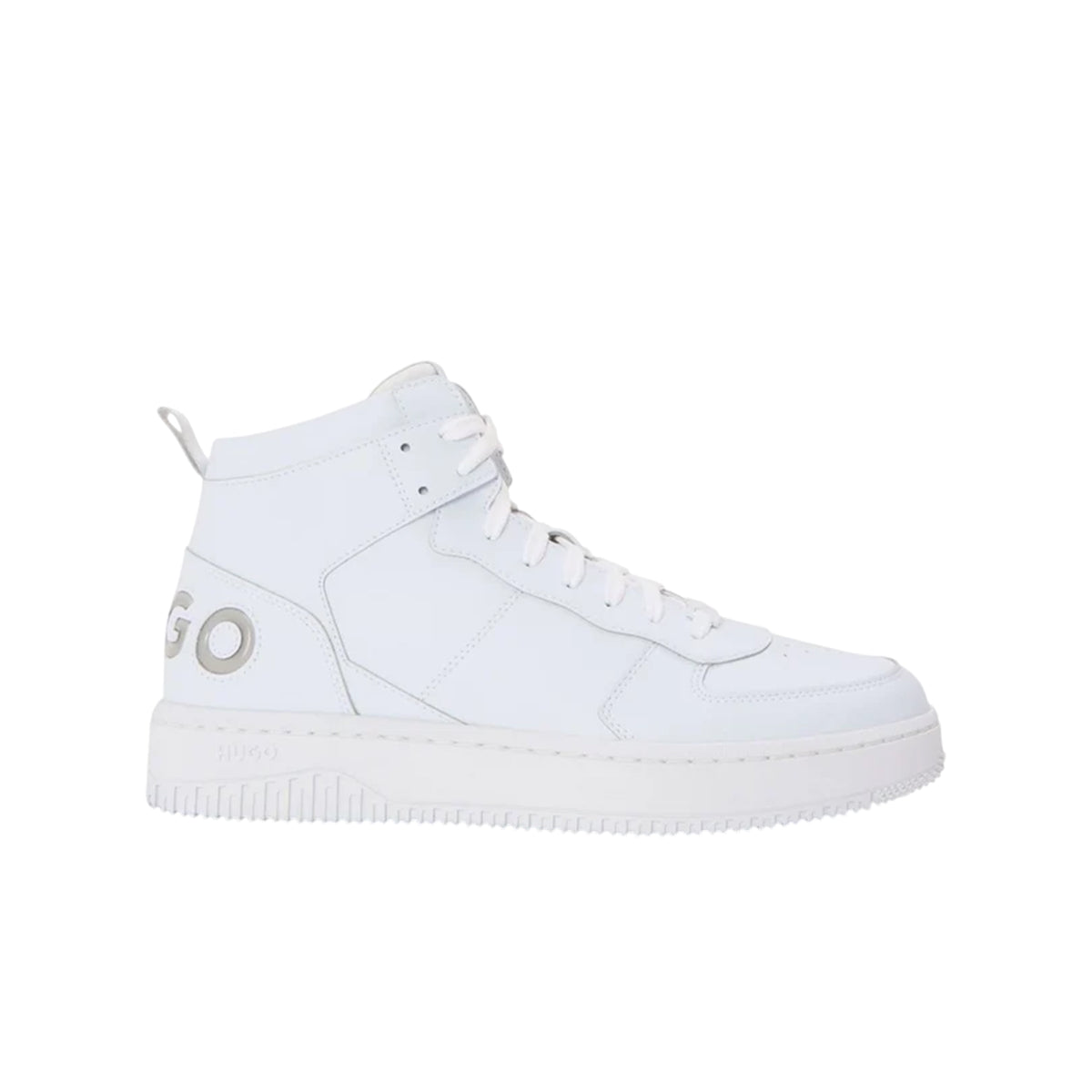 White - Front - Hugo Mens Kilian Hito BLub Leather High Top Trainers