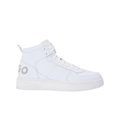 White - Front - Hugo Mens Kilian Hito BLub Leather High Top Trainers