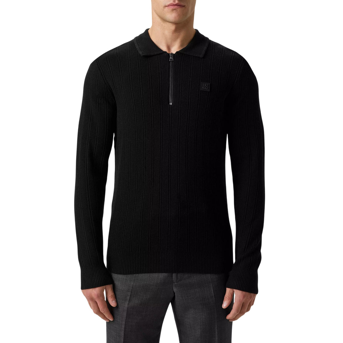 Black - Side - Hugo Mens Sastoro Ribbed Casual Top