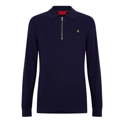 Navy - Front - Hugo Mens Sastoro Ribbed Casual Top
