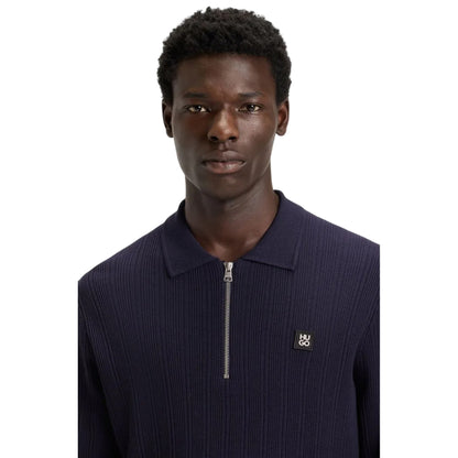 Navy - Side - Hugo Mens Sastoro Ribbed Casual Top