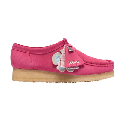 Pink Intense - Front - Clarks Originals Womens-Ladies Wallabee Suede Flat Moccasins