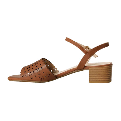 Tan - Back - Dune London Womens-Ladies Josephina Leather Block Heel Court Shoes
