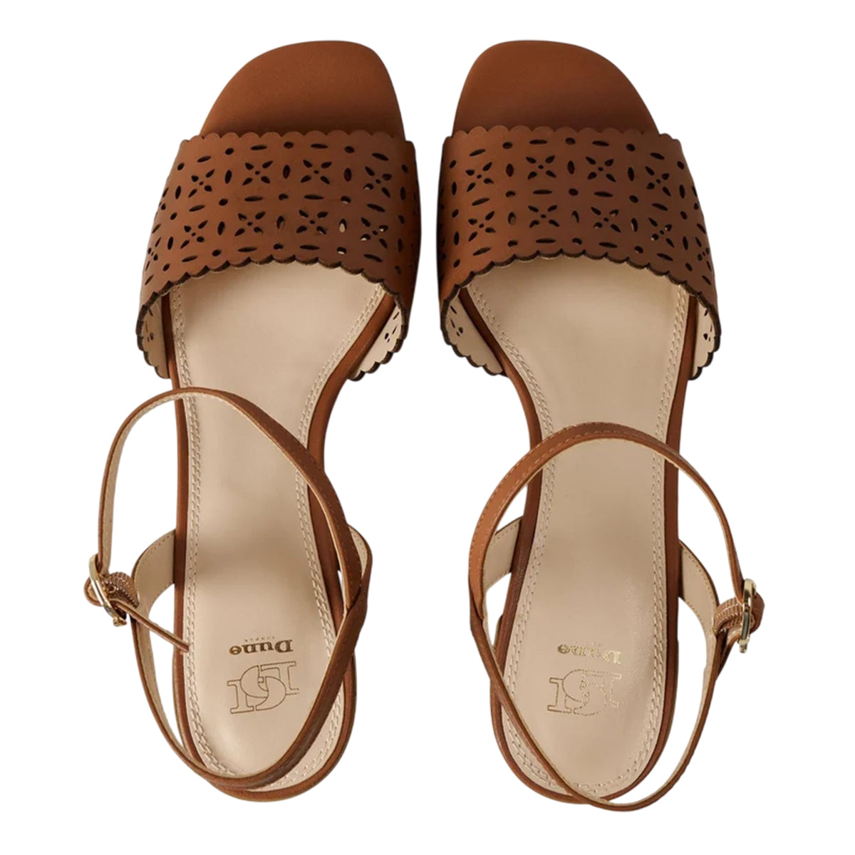Tan - Side - Dune London Womens-Ladies Josephina Leather Block Heel Court Shoes