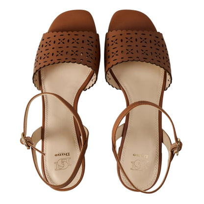 Tan - Side - Dune London Womens-Ladies Josephina Leather Block Heel Court Shoes