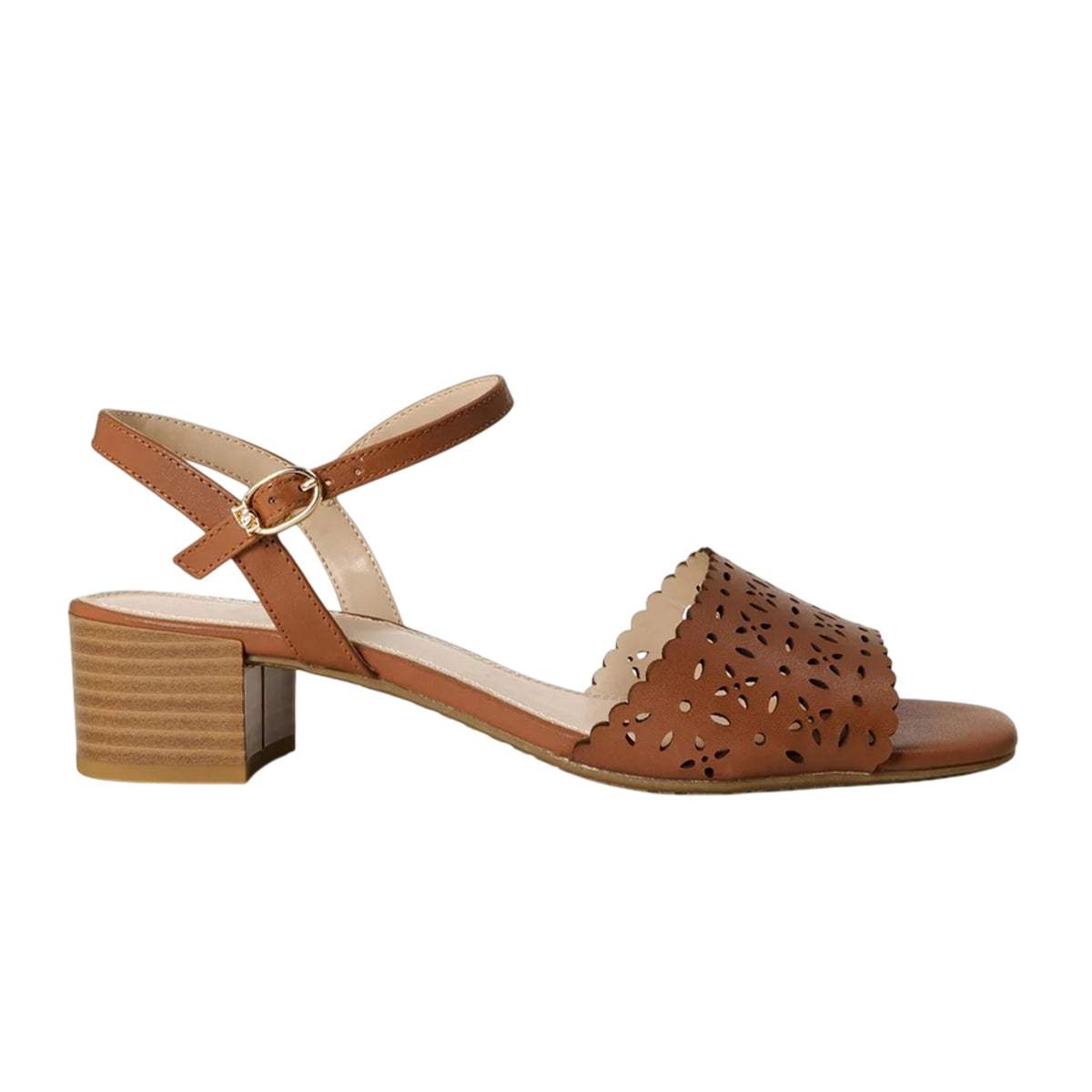 Tan - Front - Dune London Womens-Ladies Josephina Leather Block Heel Court Shoes