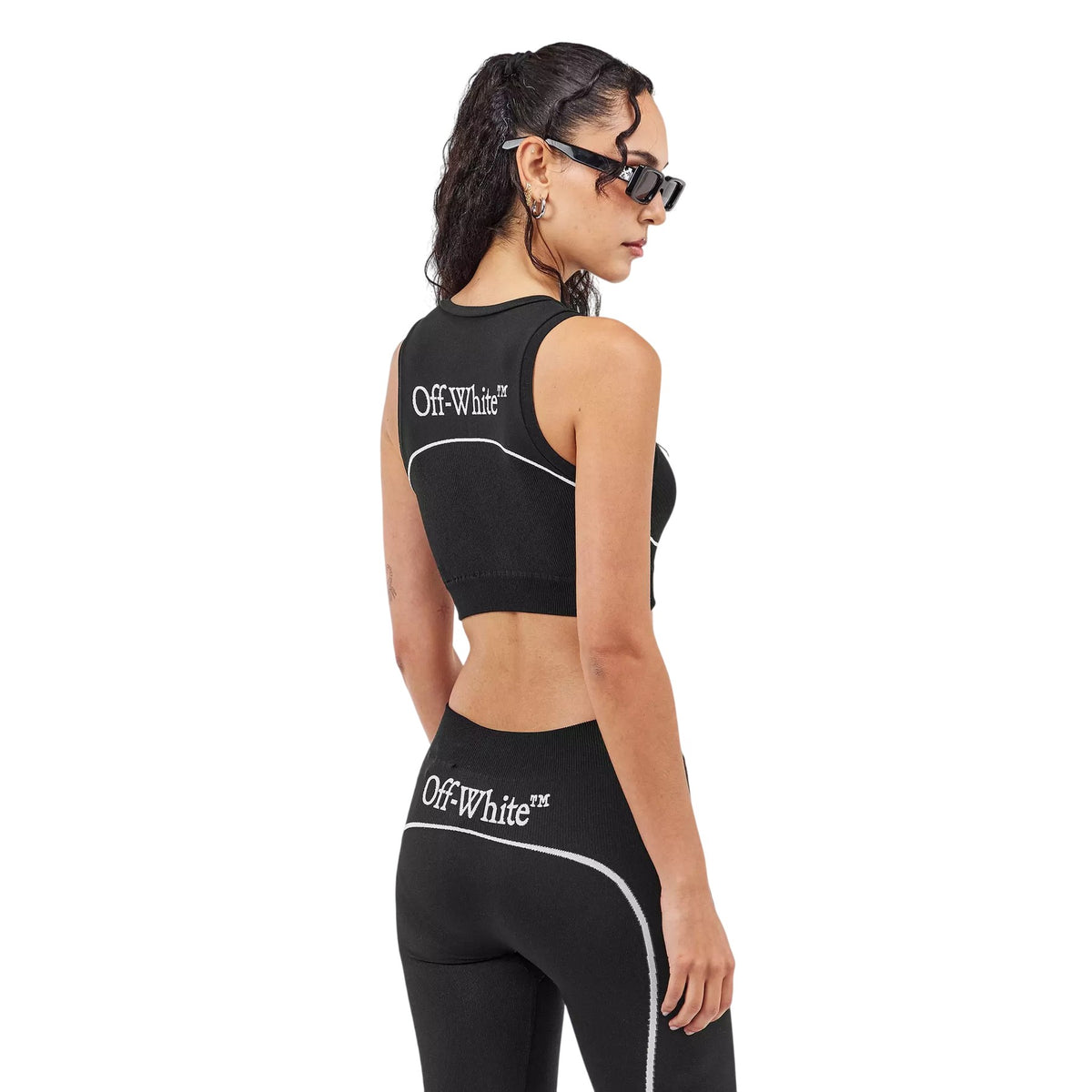 Black - Side - Off White Womens-Ladies OW Snug Fit Crop Top