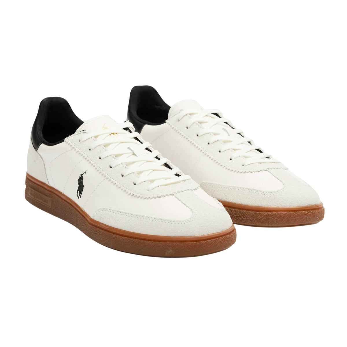 White-Black - Side - Ralph Lauren Mens Bedford Embroidered Logo Flat Trainers