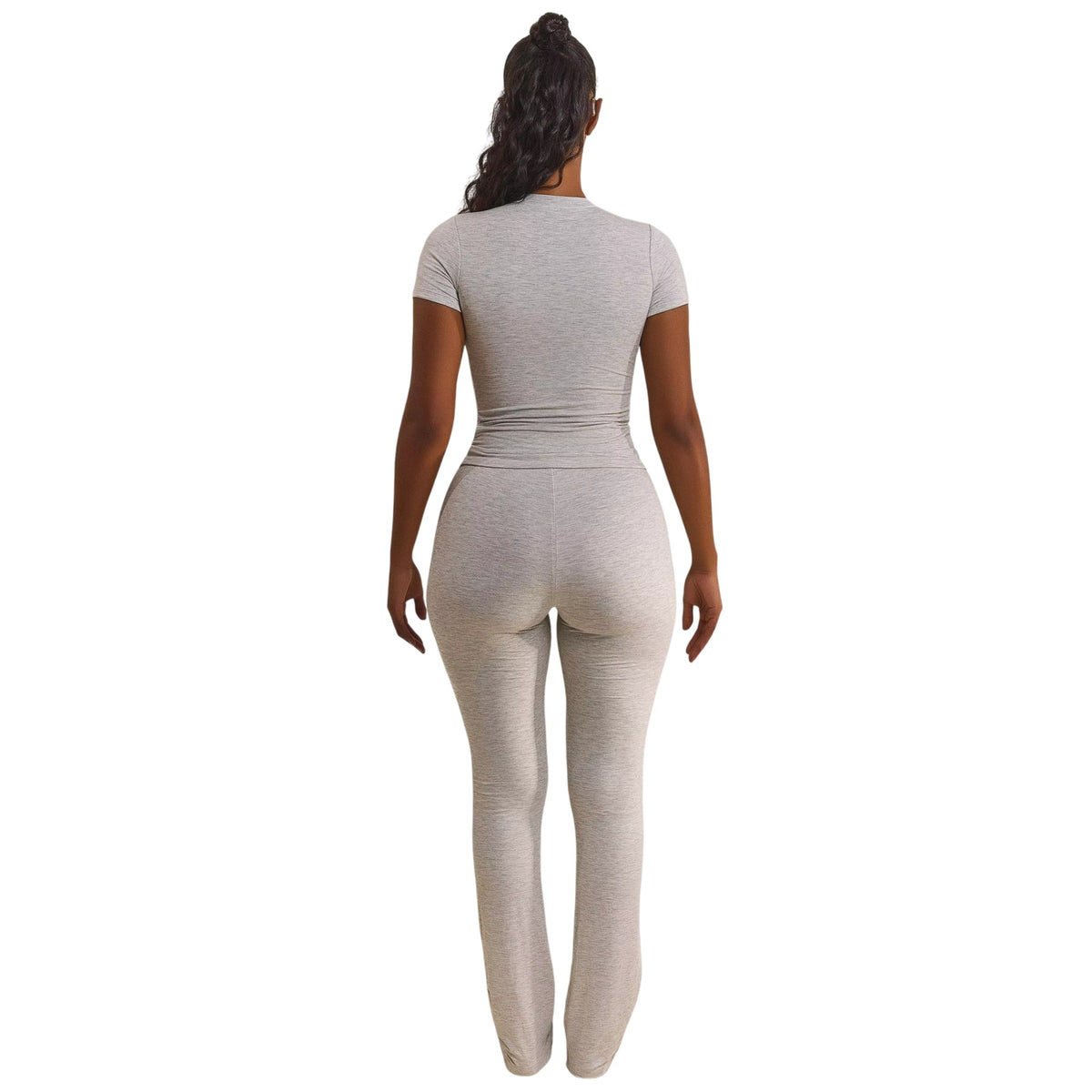 Grey - Back - Mars The Label Womens-Ladies Embroidered Logo Fitted Short-Sleeved Top