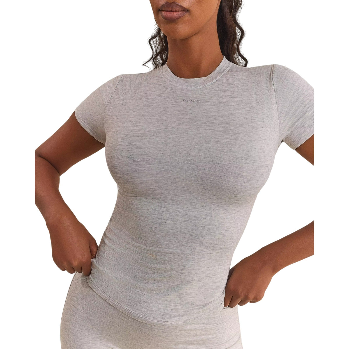 Grey - Lifestyle - Mars The Label Womens-Ladies Embroidered Logo Fitted Short-Sleeved Top