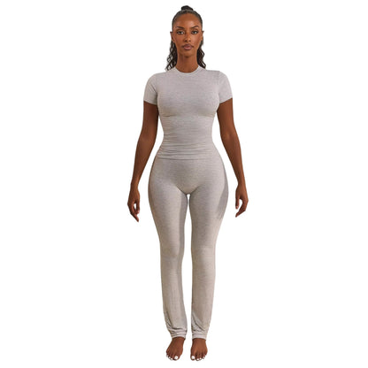 Grey - Pack Shot - Mars The Label Womens-Ladies Embroidered Logo Fitted Short-Sleeved Top