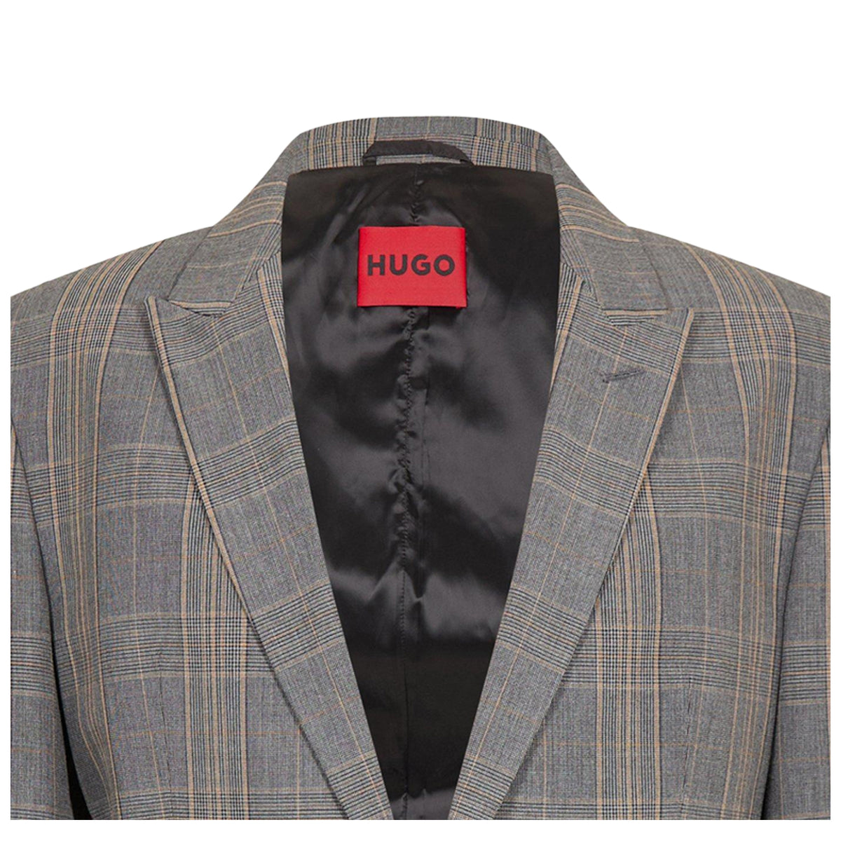 Medium Brown - Side - Hugo Mens Plaid Flap Pocket Regular Blazer