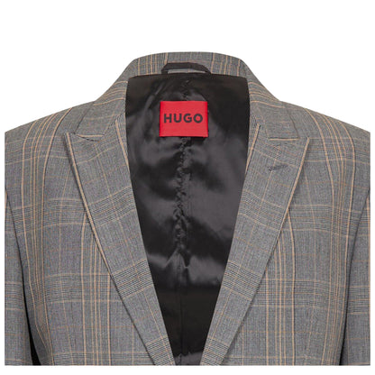 Medium Brown - Side - Hugo Mens Plaid Flap Pocket Regular Blazer