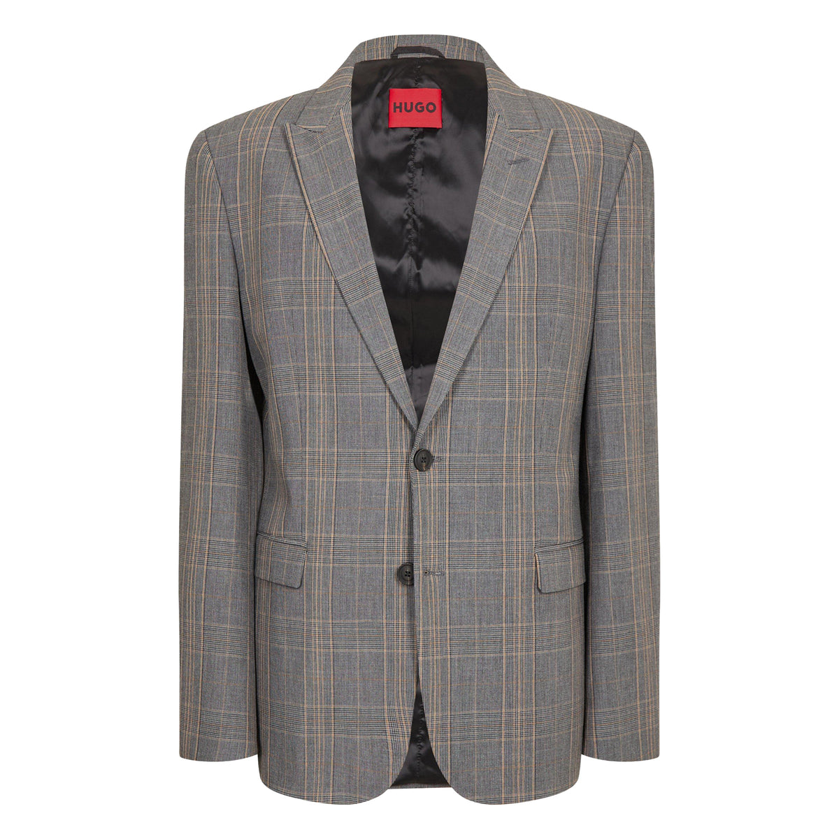 Medium Brown - Front - Hugo Mens Plaid Flap Pocket Regular Blazer