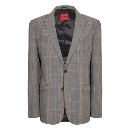 Medium Brown - Front - Hugo Mens Plaid Flap Pocket Regular Blazer