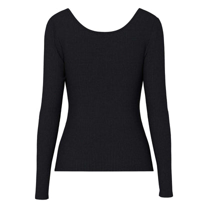 Black - Back - Pieces Womens-Ladies Ribbed Top