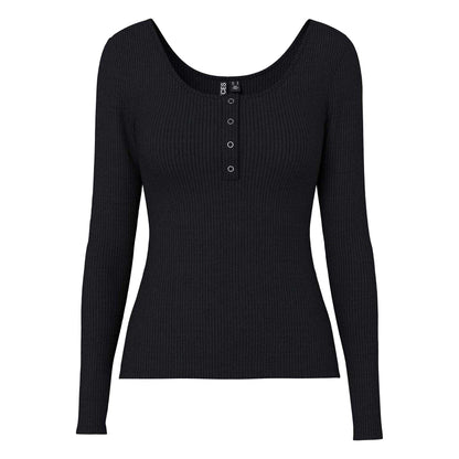 Black - Front - Pieces Womens-Ladies Ribbed Top