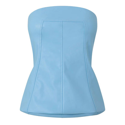 Blue - Front - AmyLynn Womens-Ladies Metallic Corset Top