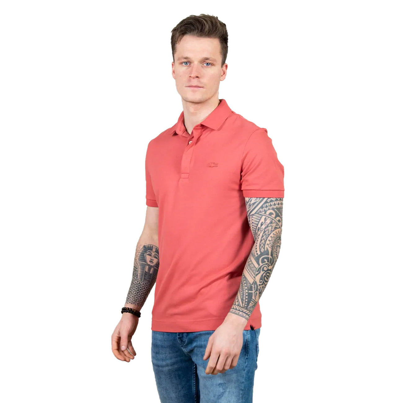 Red - Side - Lacoste Mens Paris Pique Regular Polo Shirt