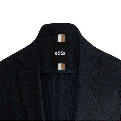 Dark Blue - Side - Boss Mens C Jaye Herringbone Regular Formal Blazer