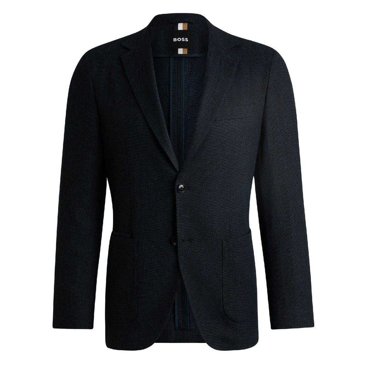 Dark Blue - Front - Boss Mens C Jaye Herringbone Regular Formal Blazer