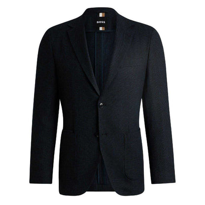Dark Blue - Front - Boss Mens C Jaye Herringbone Regular Formal Blazer