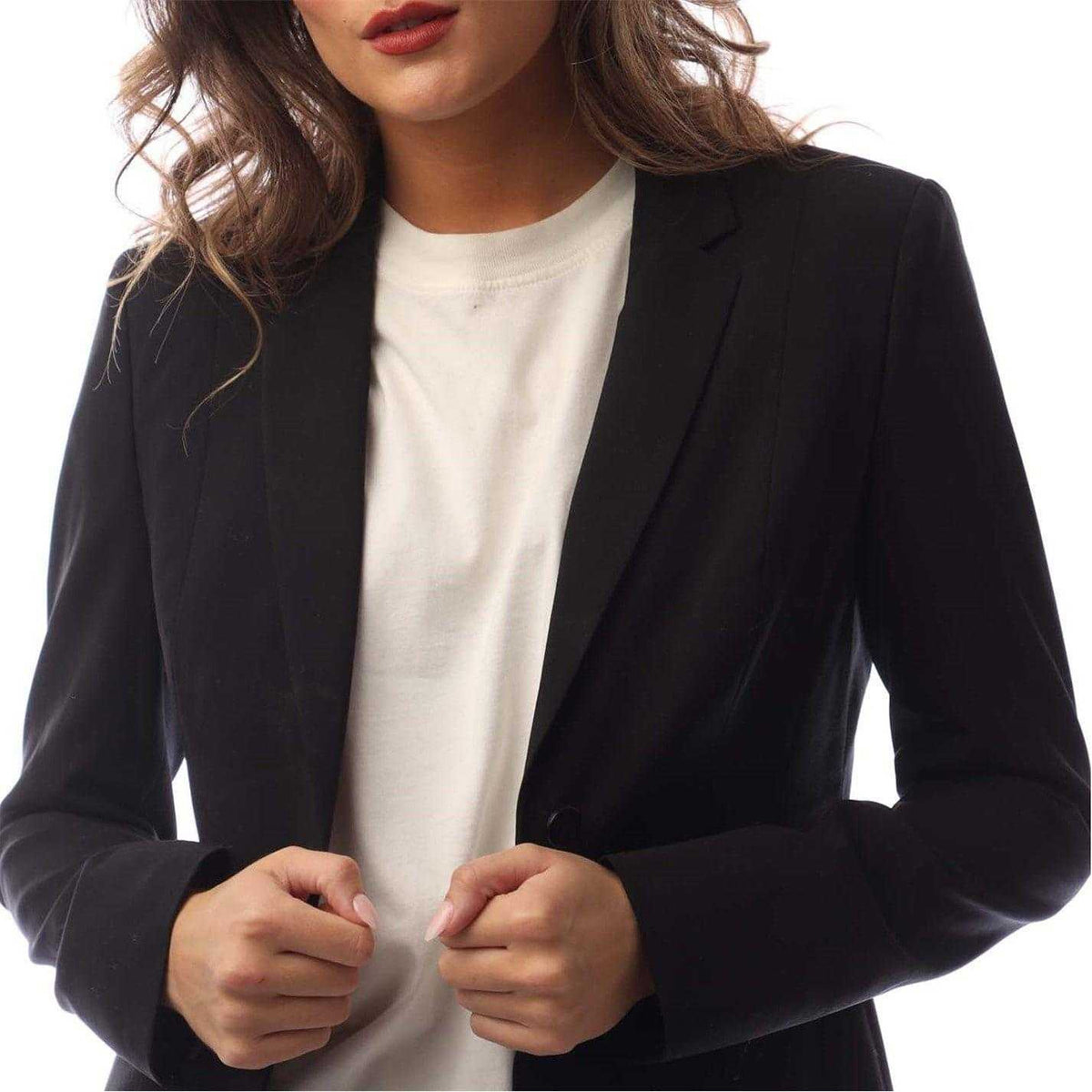 Black - Side - Boss Womens-Ladies Jaru Lapel Collar Blazer