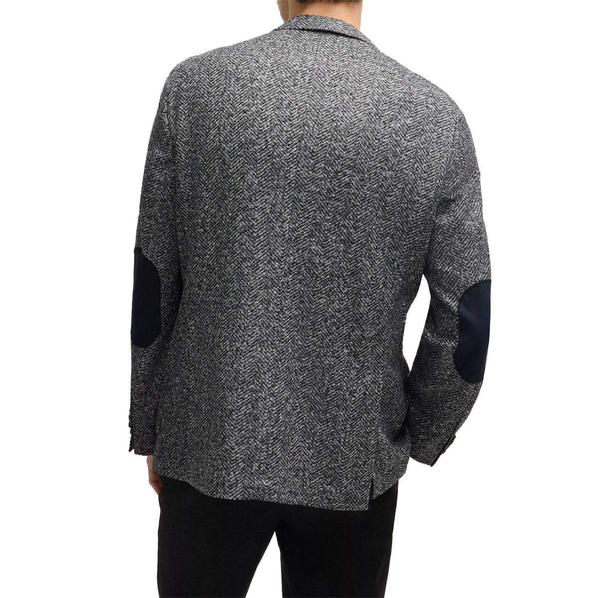 Silver Print - Back - Boss Mens Herringbone Lapel Collar Blazer