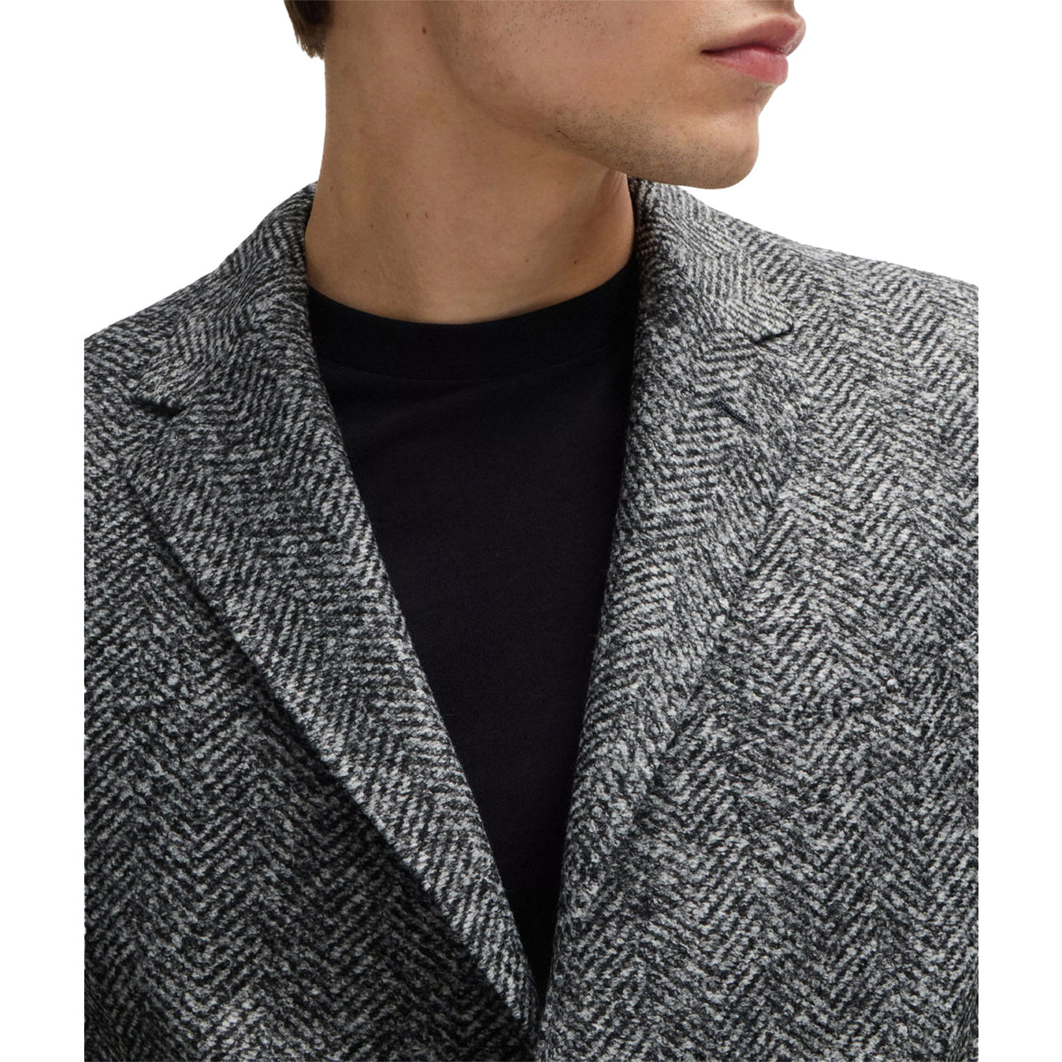 Silver Print - Side - Boss Mens Herringbone Lapel Collar Blazer