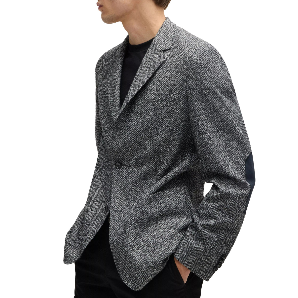 Silver Print - Pack Shot - Boss Mens Herringbone Lapel Collar Blazer