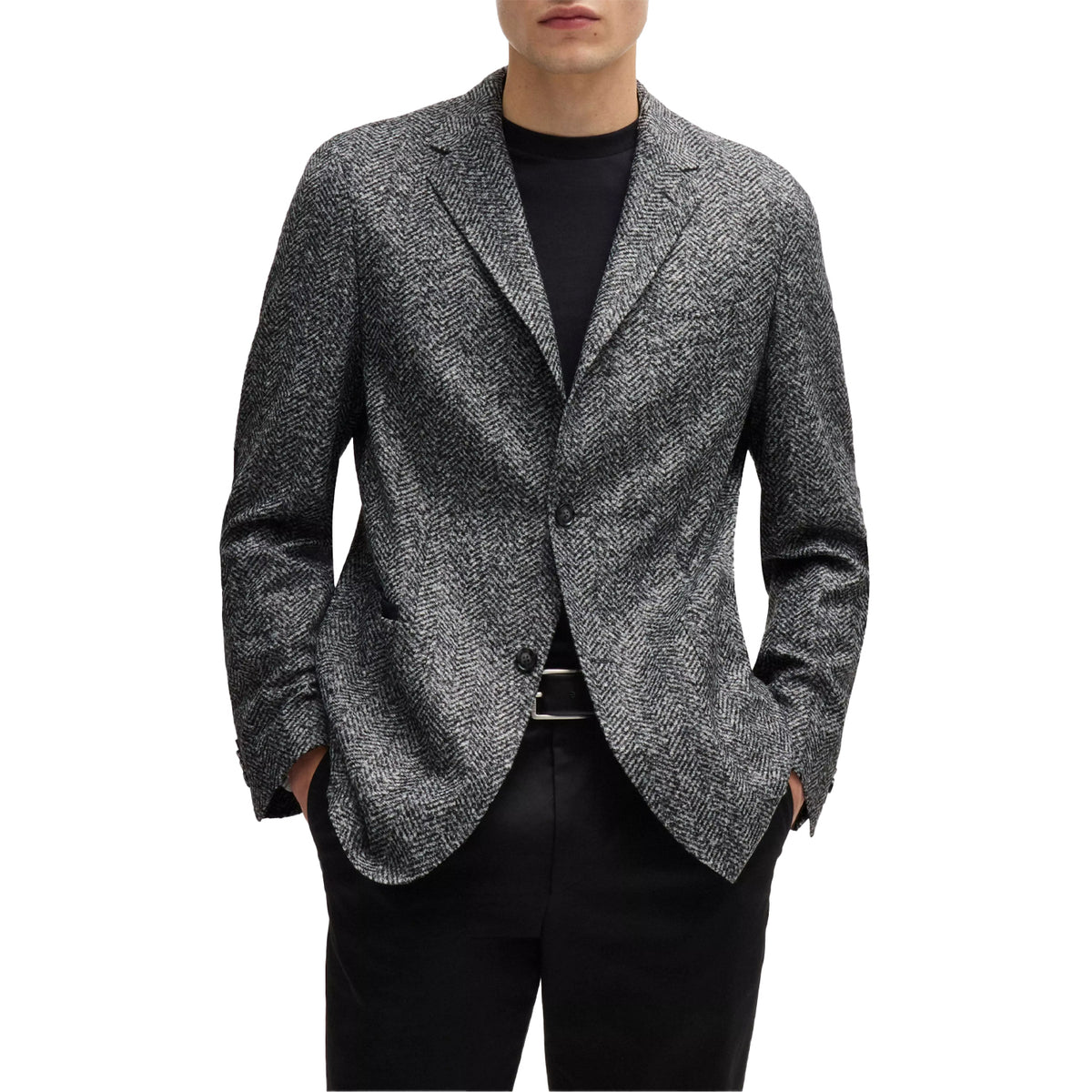 Silver Print - Close up - Boss Mens Herringbone Lapel Collar Blazer