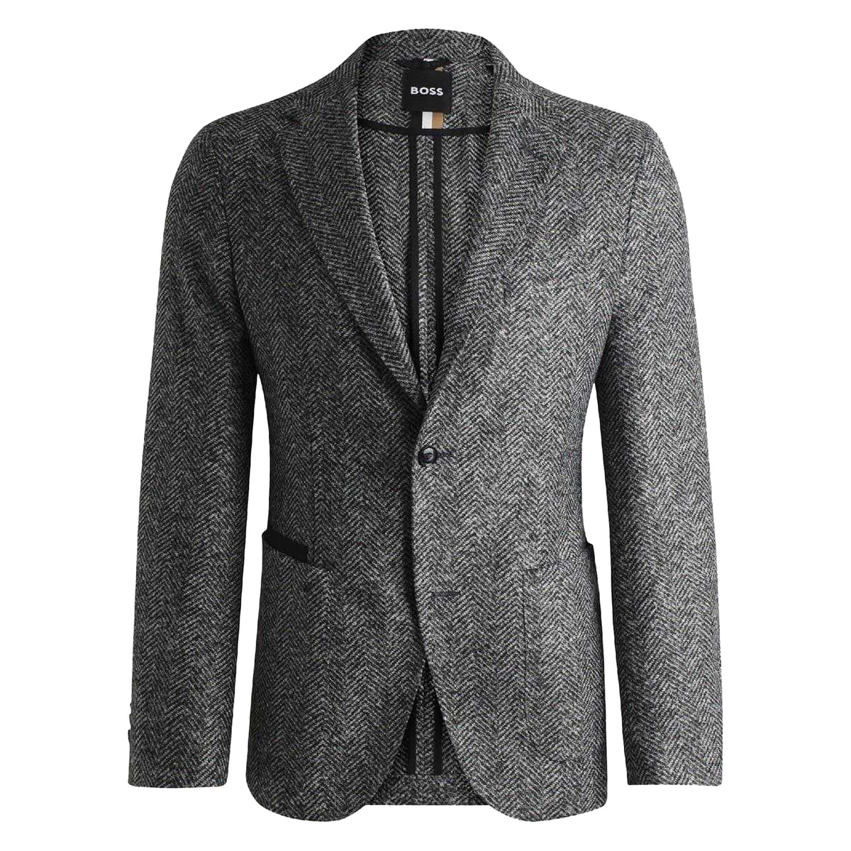 Silver Print - Front - Boss Mens Herringbone Lapel Collar Blazer