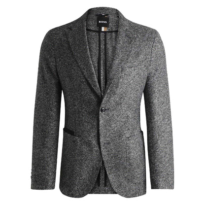 Silver Print - Front - Boss Mens Herringbone Lapel Collar Blazer