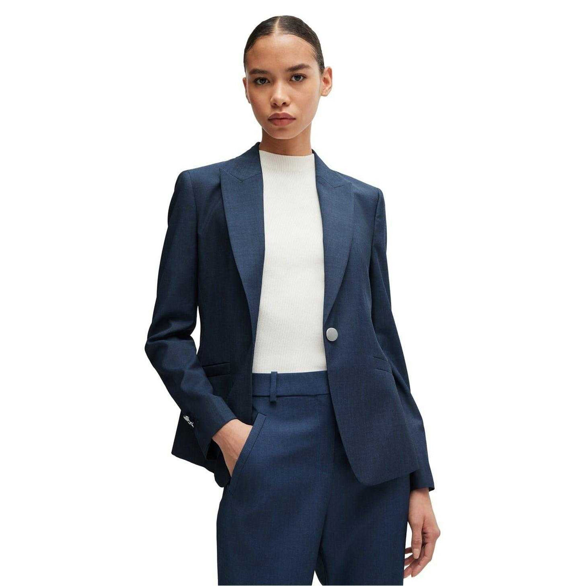 Blue - Pack Shot - Boss Womens-Ladies Patterned Regular Formal Blazer