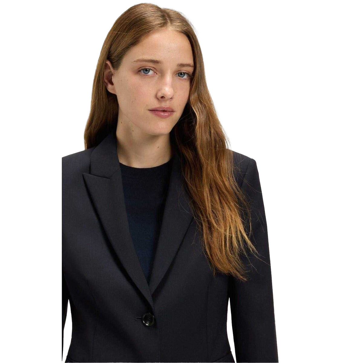 Dark Blue - Side - Boss Womens-Ladies Plain Single-Breasted Blazer
