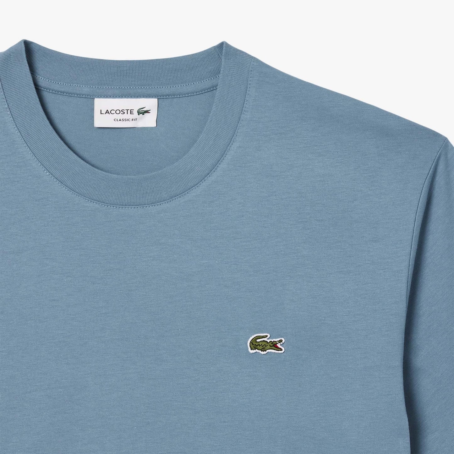 Blue - Close up - Lacoste Mens Embroidered Logo Cotton T-Shirt