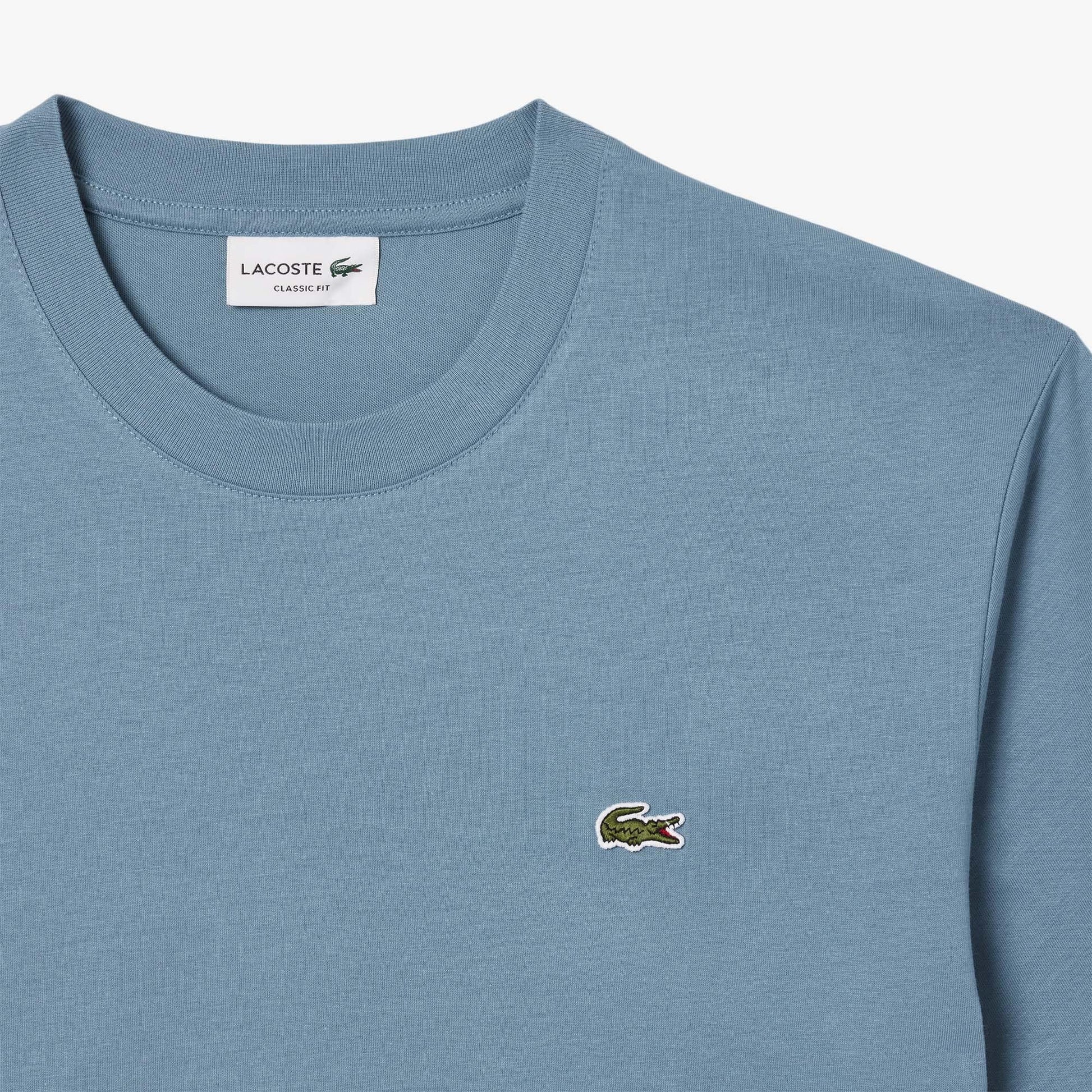 Blue - Close up - Lacoste Mens Embroidered Logo Cotton T-Shirt