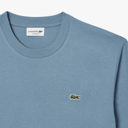 Blue - Close up - Lacoste Mens Embroidered Logo Cotton T-Shirt