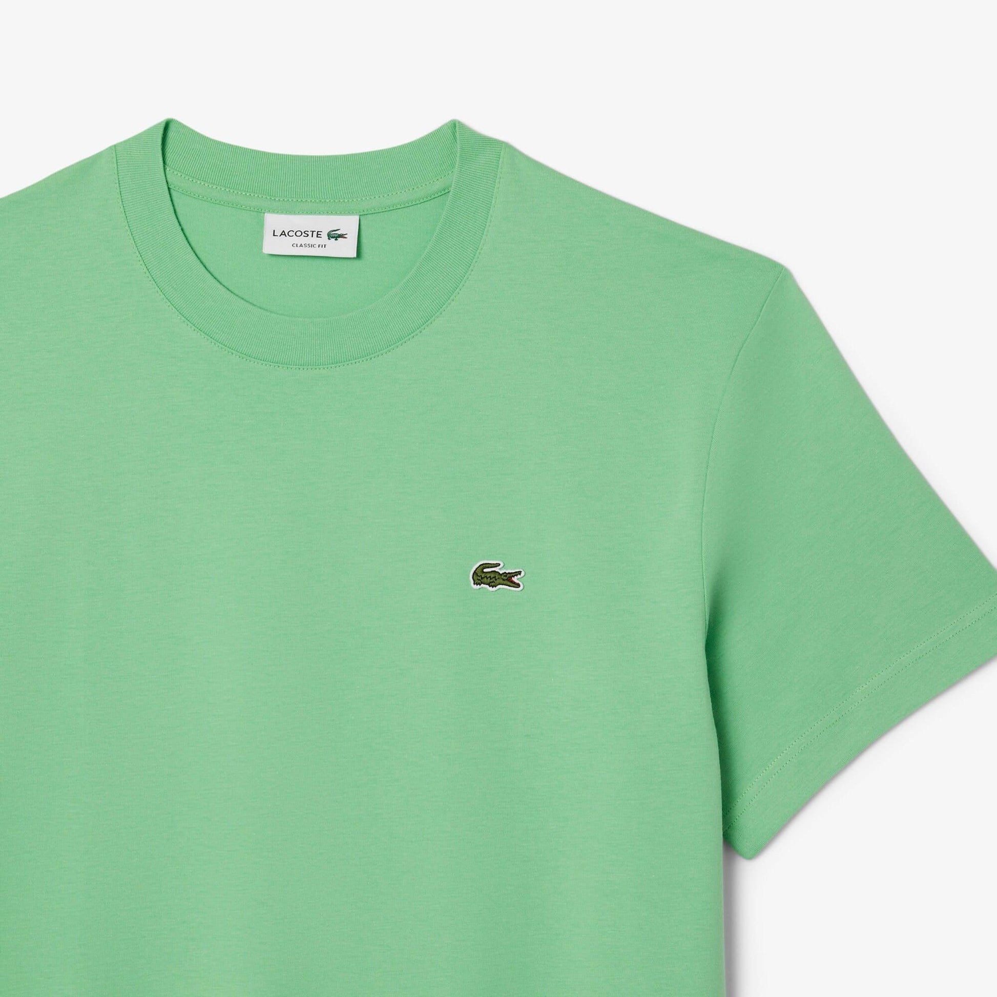 Green - Close up - Lacoste Mens Embroidered Logo Cotton T-Shirt