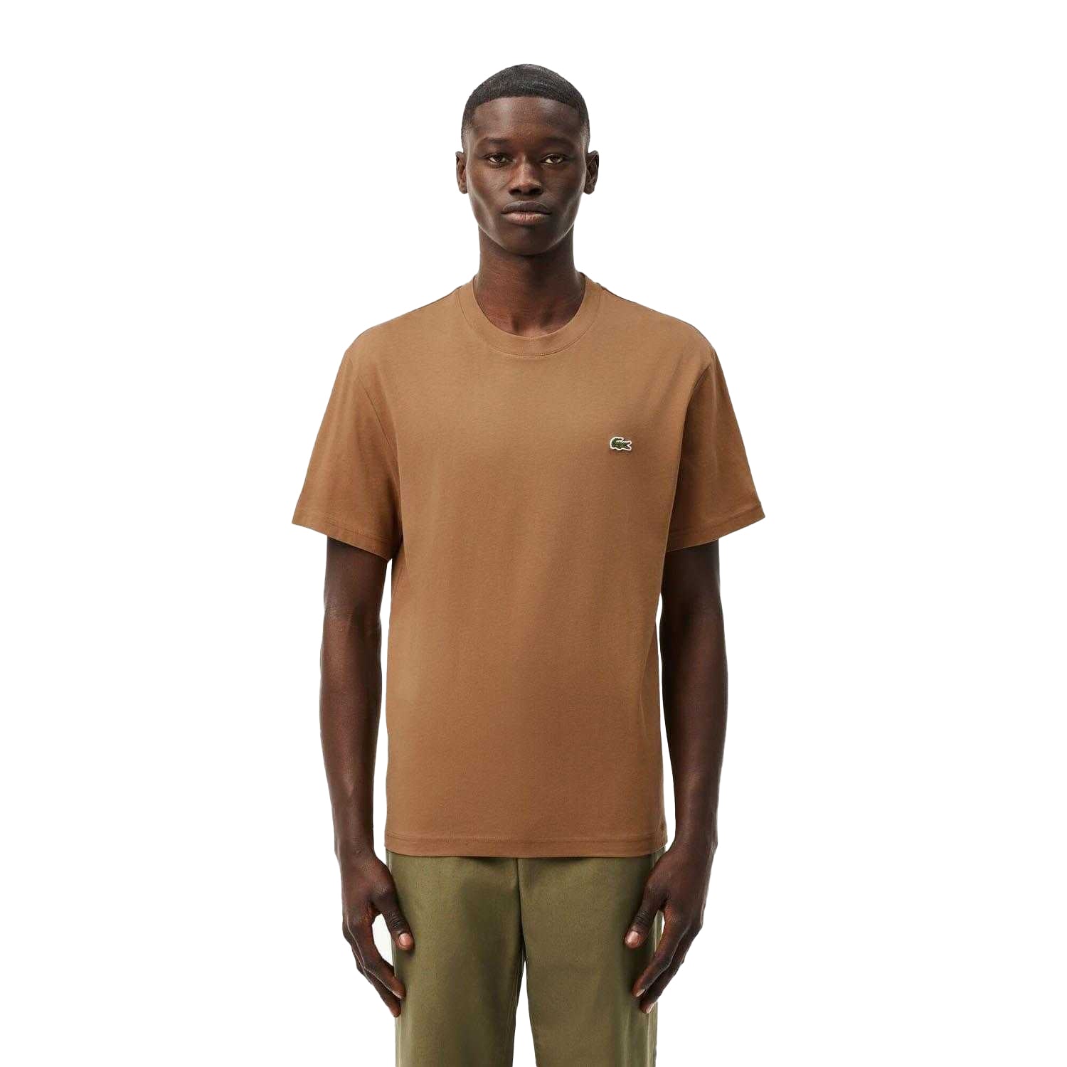 Brown - Pack Shot - Lacoste Mens Embroidered Logo Cotton T-Shirt