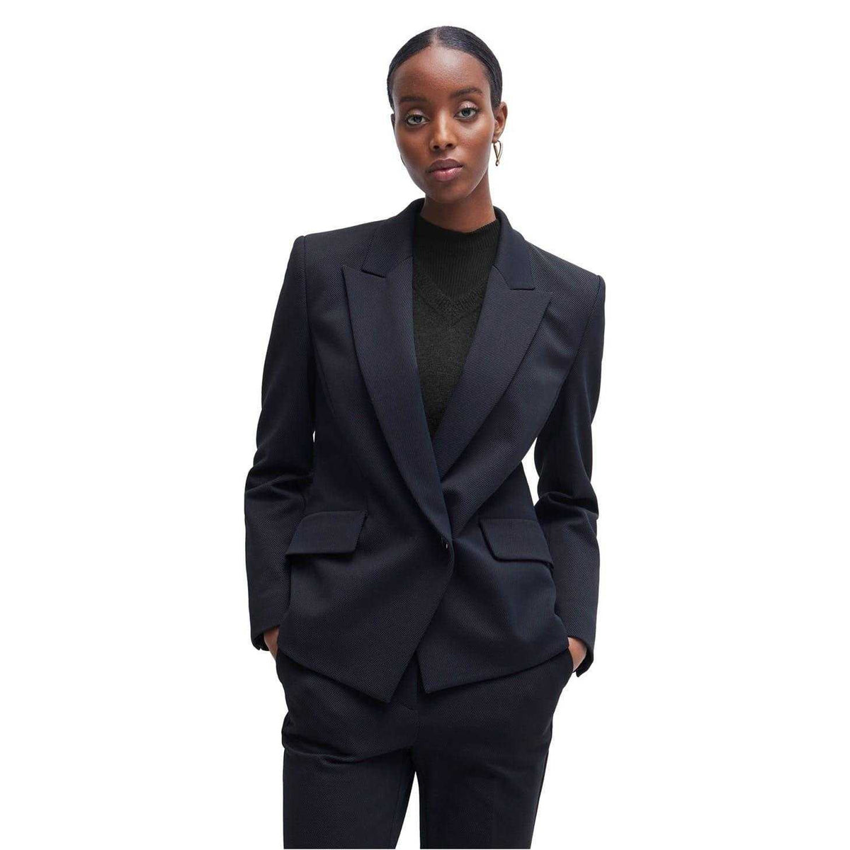Dark Blue - Side - Boss Womens-Ladies Sleek Lapel Collar Regular Blazer