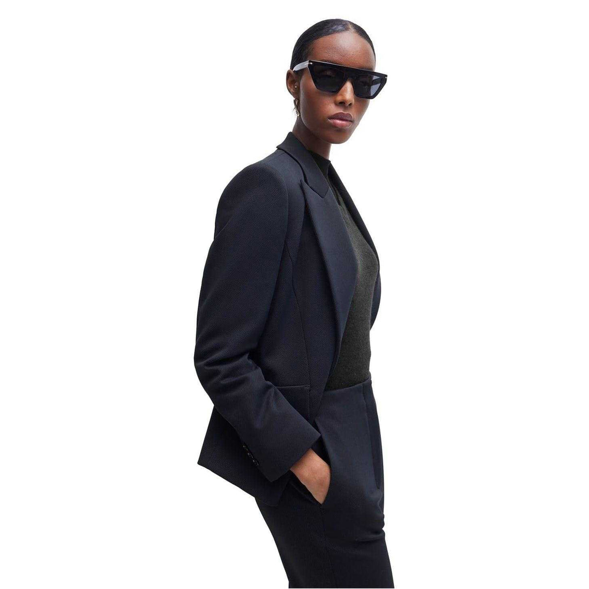 Dark Blue - Lifestyle - Boss Womens-Ladies Sleek Lapel Collar Regular Blazer