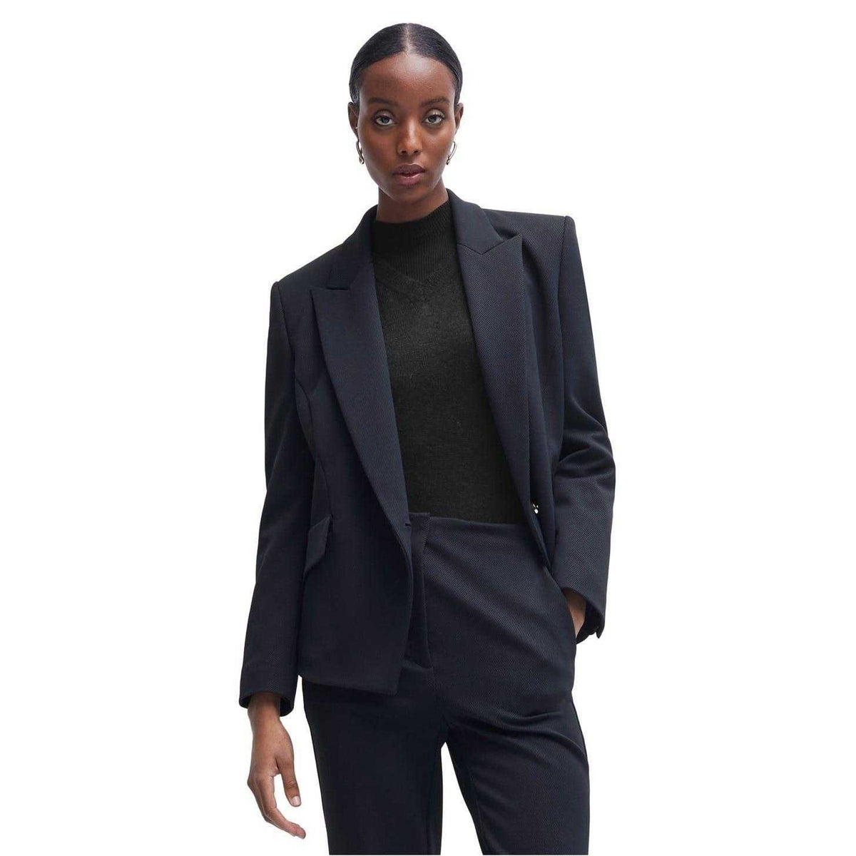Dark Blue - Pack Shot - Boss Womens-Ladies Sleek Lapel Collar Regular Blazer