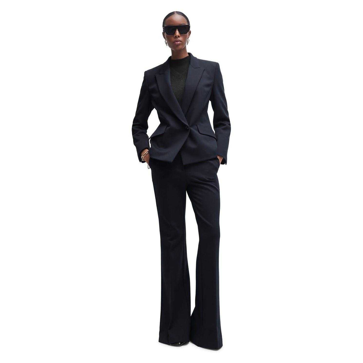 Dark Blue - Close up - Boss Womens-Ladies Sleek Lapel Collar Regular Blazer