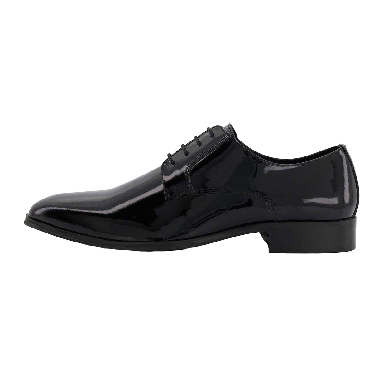 Black Patent - Side - Dune London Mens Formal Low Block Heel Gibson Shoes