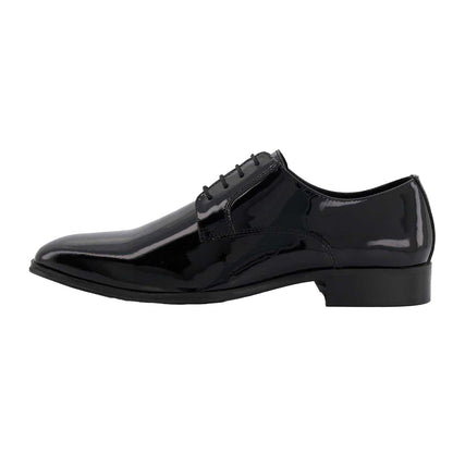 Black Patent - Side - Dune London Mens Formal Low Block Heel Gibson Shoes